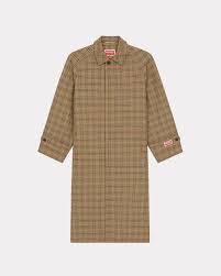 Kenzo Checked Trench Coat In Natural
