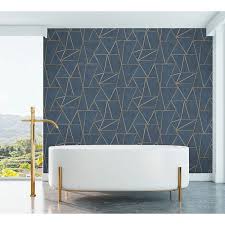 Blue Gold Ribbon Geometric Wallpaper