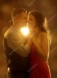 young couple kissing in love woman and