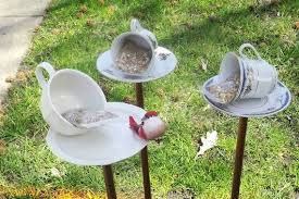Tea Cup Bird Feeder Bird Bath Upcycled