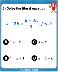 Literal Equations Quiz Chilimath