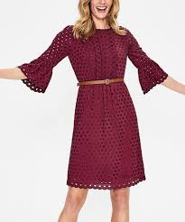 Boden Wine Scallop Broderie Dress Women