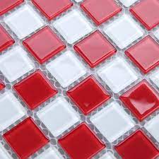 Glass Mosaic Kitchen Tiles Red And