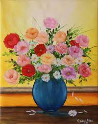 flower vase painting by goutami mishra