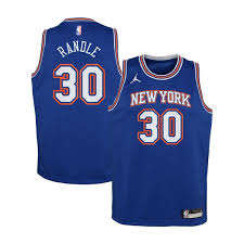The knicks wear white jerseys at home with blue letters outlined orange trim. New York Knicks Trikots Knicks Basketballtrikots Global Nbastore Com