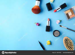 top view of cosmetics set for makeup on