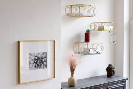 Set 3 Gold Floating Shelves Round Wall