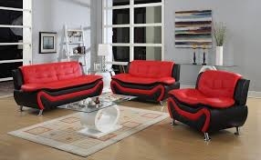 Black Red Leather 3pc Sofa Couch Set