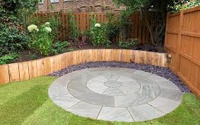 grey indian sandstone patio raised