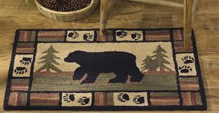 adirondack bear plush hooked rug log