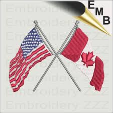 Crossed Usa Flag And Canadian Flag Machine Embroidery Design