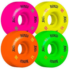 Bones Wheels 100s Party Pack 4 Skateboard Wheels V1 Green Purple Yelllow Orange 53mm