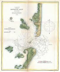 1865 Coastal Survey Map Chart Barnegat Inlet Long Beach Island New Jersey Ebay