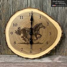 Engraved Wood Clock Horse Western Art