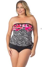 Maxine Of Hollywood Plus Size Zebra Garden Faux Tankini Bandeau One Piece Swimsuit