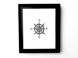 Compass Linocut Print Nautical 8x10
