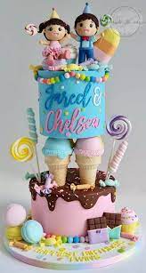 Celebrate With Cake Twins Candyland 2 Tier Cake gambar png