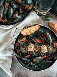 squid ink pasta with lobster mussels