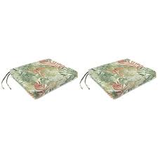 Jordan Manufacturing 17 Inch X 19 Inch Wesley Almond Green Leaves Rectangular Outdoor Chair Pad Seat Cushion With Ties 2 Pack