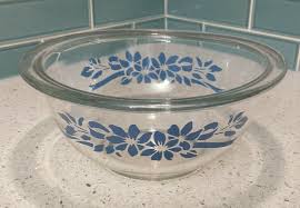 Pyrex Blue Flowers With Ribbon Clear