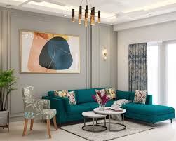 living room design with grey walls with