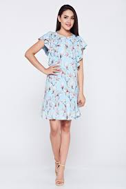 Flared Ladonna Lightblue Casual Dress With Ruffled Sleeves