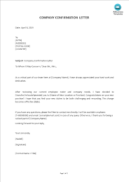 Company Confirmation Letter Form In Word Templates At