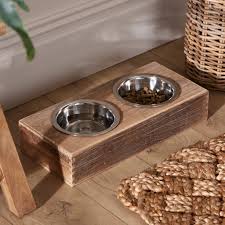 wooden dog bowls feeding station by