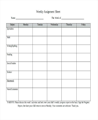Weekly Assignment Planner Sheet Template Free Homework Lccorp Co