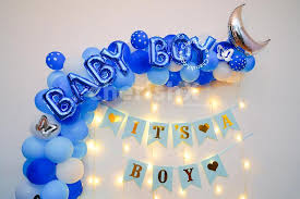 a blue theme welcome baby boy decor for