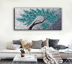 Teal Flower Tree Oil Painting On Canvas