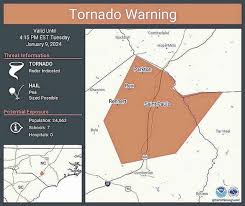 tornado warning issued for parts of