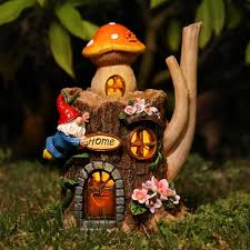 Mumtop 11 In Tall Garden Gnome Statue Fairy Mushroom House With Led Light Housewarming Gift For Garden Patio Lawn