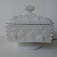 vintage milk glass covered candy dish