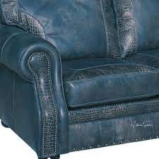 Western Style Leather Couch With Blue