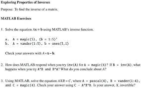 Inverse Of A Matrix Matlab Exercises