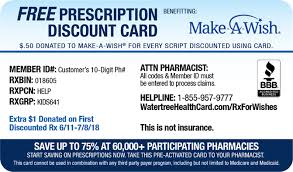 And with custom discount cards, these deals will be even sweeter. Make A Wish New Jersey On Twitter Thru 7 8 The 1st Time You Save Using The Makeawish Branded Prescription Discount Card Watertreehealth Will Donate 1 50 Year Round 0 50 Per Discounted Rx Goes To Make A Wish To