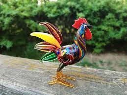Rooster Figurine Glass Rooster Ornament