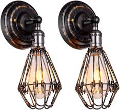 Amazon Com Chiclux 2 Pack Industrial Rustic Wall Sconce Metal Wire Cage Wall Lamp Fixture With Dimmable On Off Switch For Bedroom Farmhouse Barn Porch Oil Rubbed Bronze Finish Home Improvement