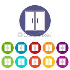 Two Glass Doors Set Icons Stock