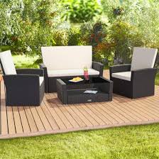 4 Seater Rattan Garden Sofa Set Black