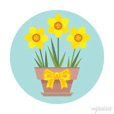 Vector Potted Daffodil Flowers With