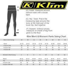 Klim Size Chart World Of Menu And Chart Intended For Klim