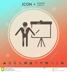 Presentation Sign Icon Man Standing With Pointer Near The
