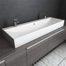 Bathroom sink faucet trim kits (3). Cantrio Koncepts Double Faucet Modern Trough Sink 46 X 12 X 5 5 Lowe S Canada
