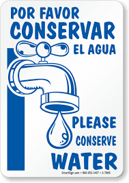 bilingual please conserve water sign