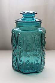 Vintage Blue Glass Canister Jar Scroll