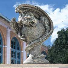 gray dragon garden statue