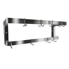 Sauber 72 Stainless Steel Wall Mounted Pot Rack With Double Prong Hooks