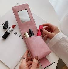 portable pink cosmetic bag with mirrors